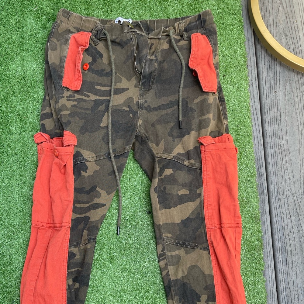 Camouflage Cargo Pants with Orange Accents